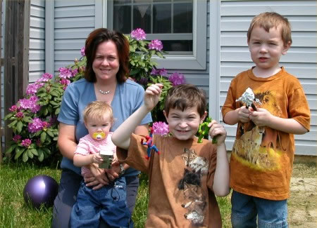 Matthew, Luke and Emma with Andrea on Mother's Day, May 12, 2002.
