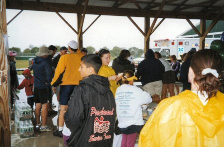 Staying dry under the canopy.